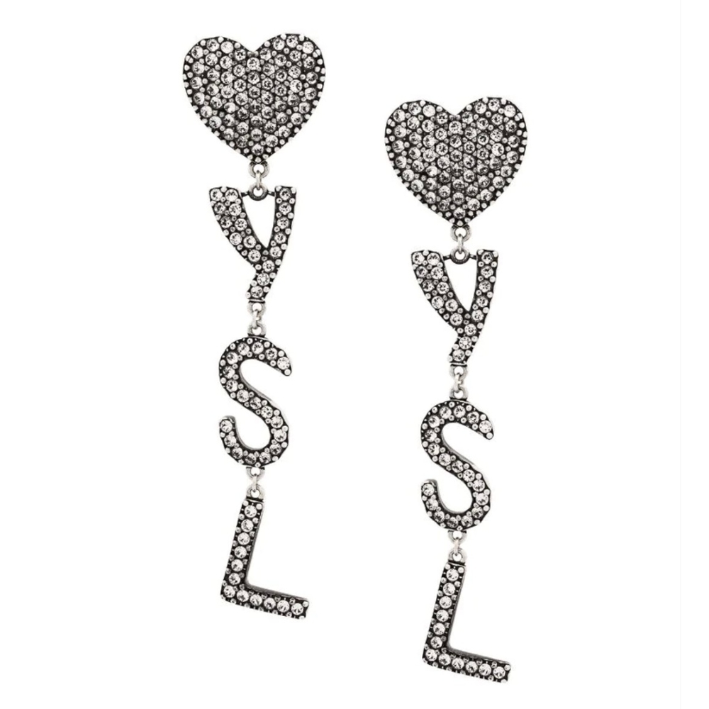 Authentic Saint Laurent YSL silver crystal drop earrings -EUC❣️